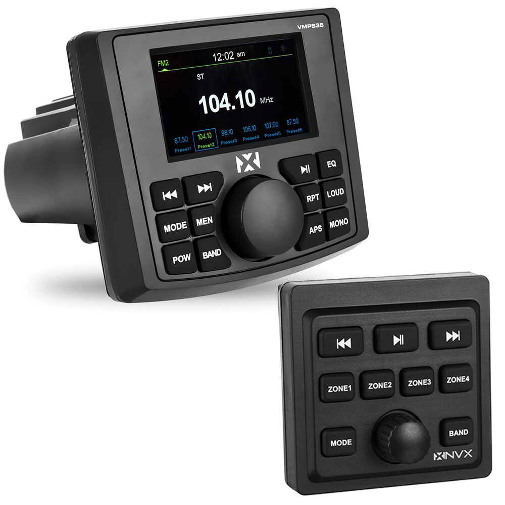 NVX VMPS35 | ATV/UTV/Marine Water-resistant 3″ Stereo with Remote