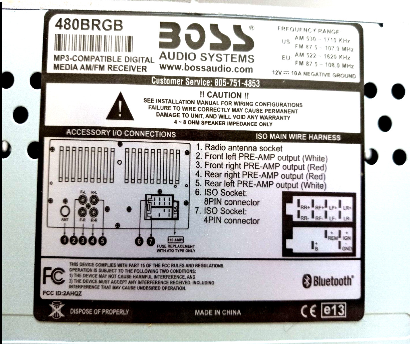 Boss Audio System 480BRGB Digital Receiver Bluetooth, USB Capabilities 60w, x4CH