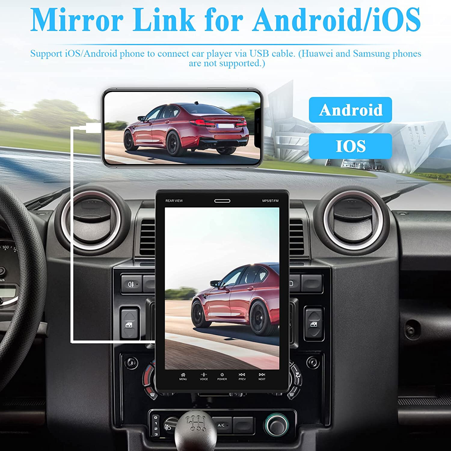 Car Play 9.5 Inch Screen SWC DVR USB AUX TF FM Radio Mirror Link Single Din 1DIN