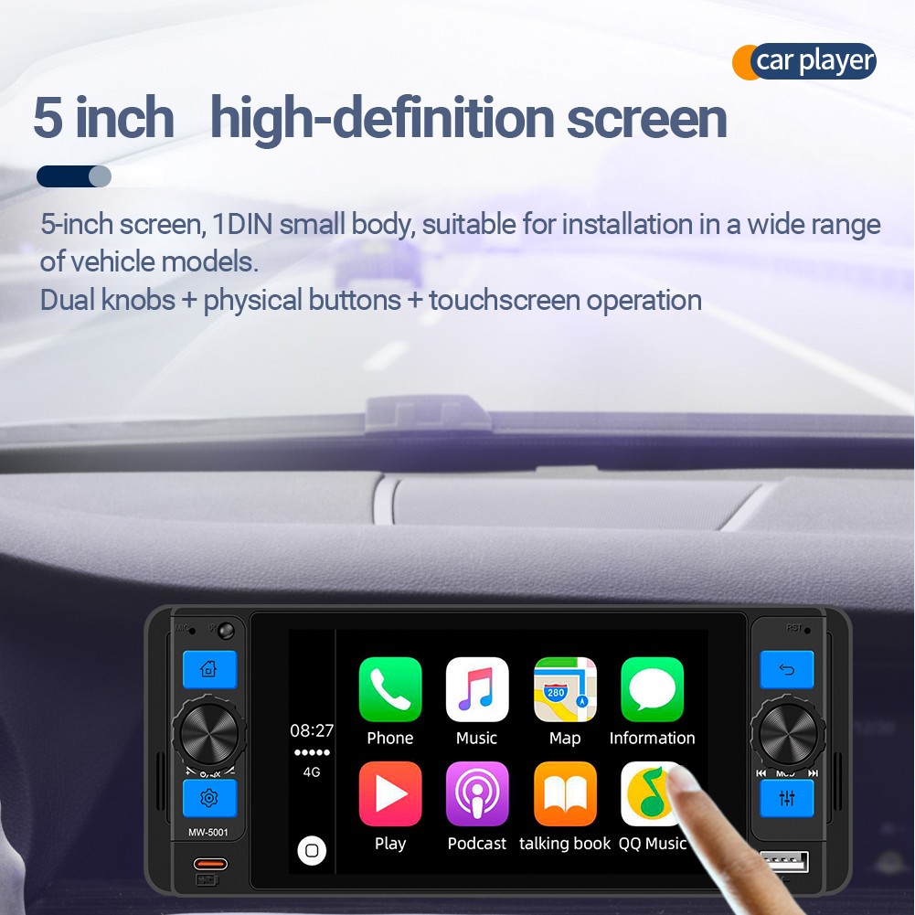 Single DIN 5″ Multimedia Player Car Stereo FM/RDS Radio Bluetooth USB HeadUnit