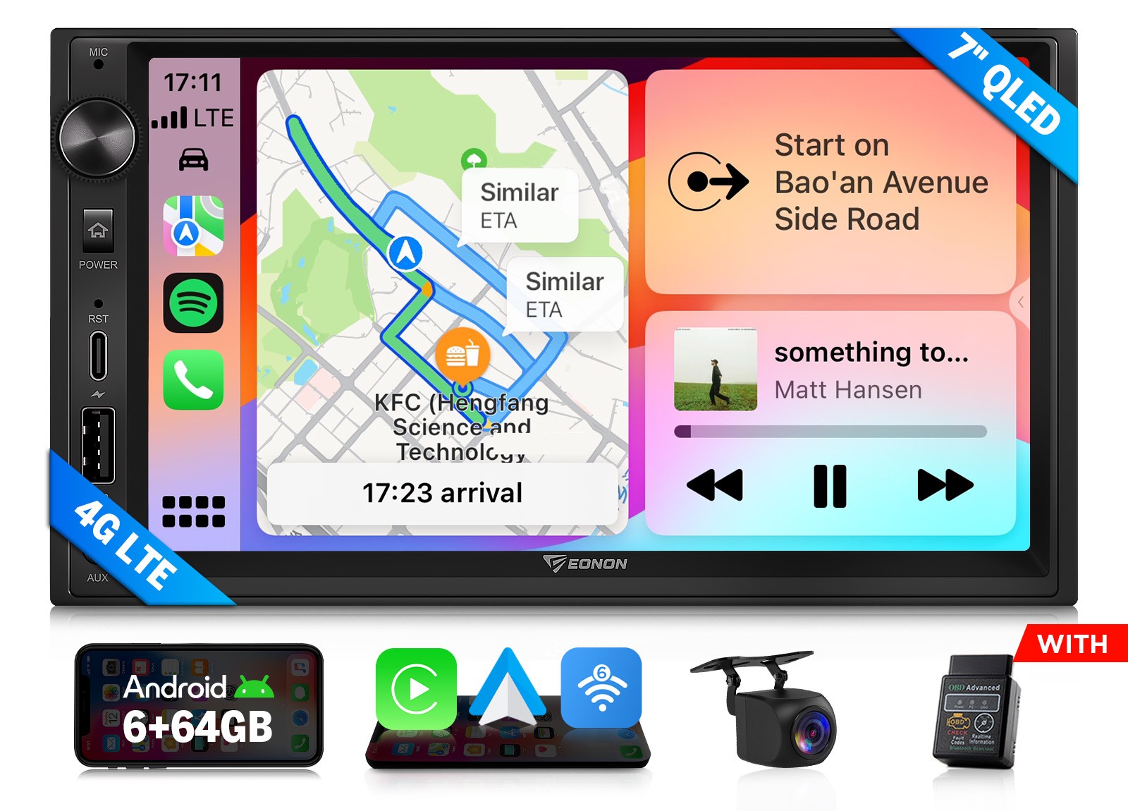 Double DIN 7″ QLED 6+64GB Android Auto Car Stereo Head Unit Wireless CarPlay GPS