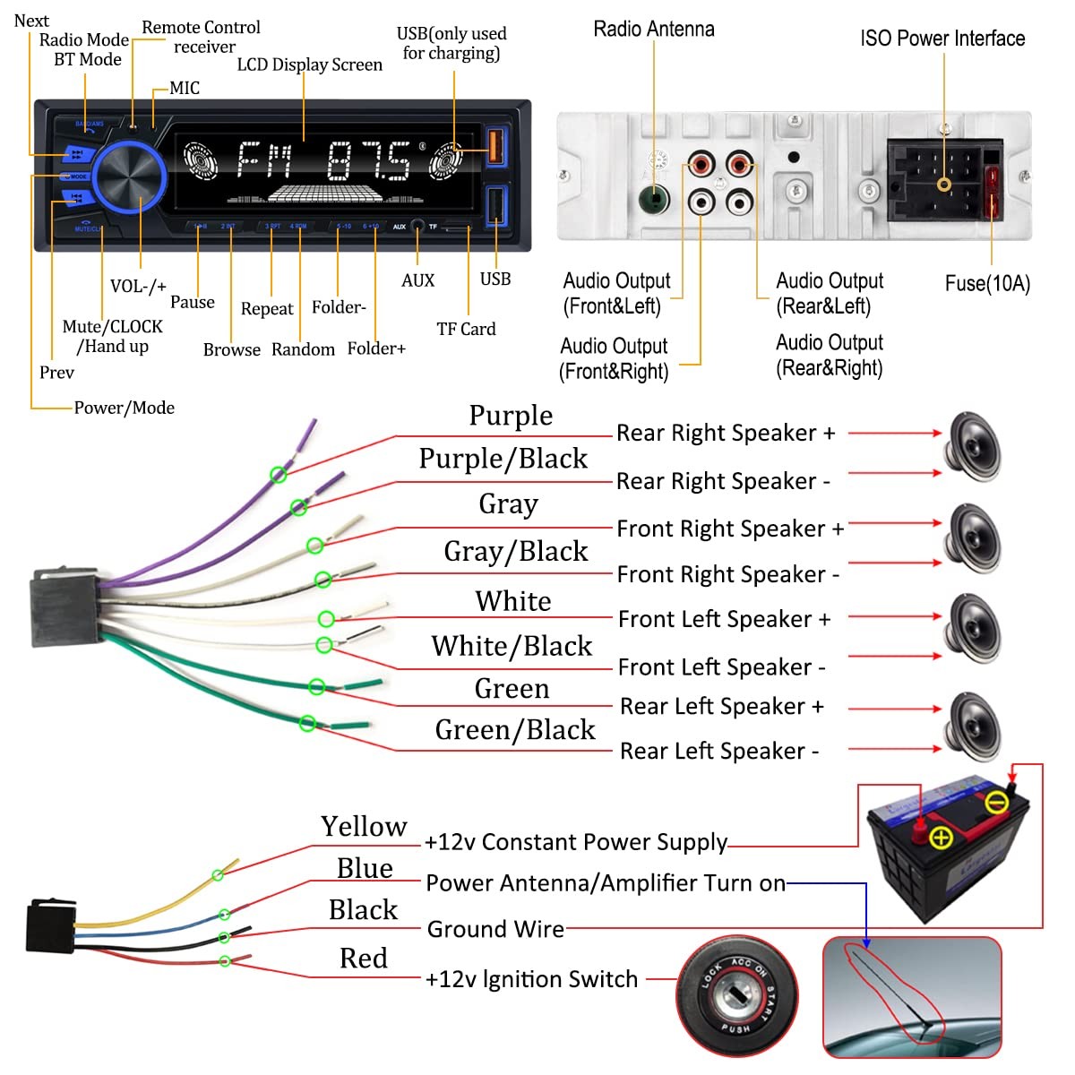 Car Radio Bluetooth Single DIN Car Stereo Audio, Car Audio with Handsfree and…