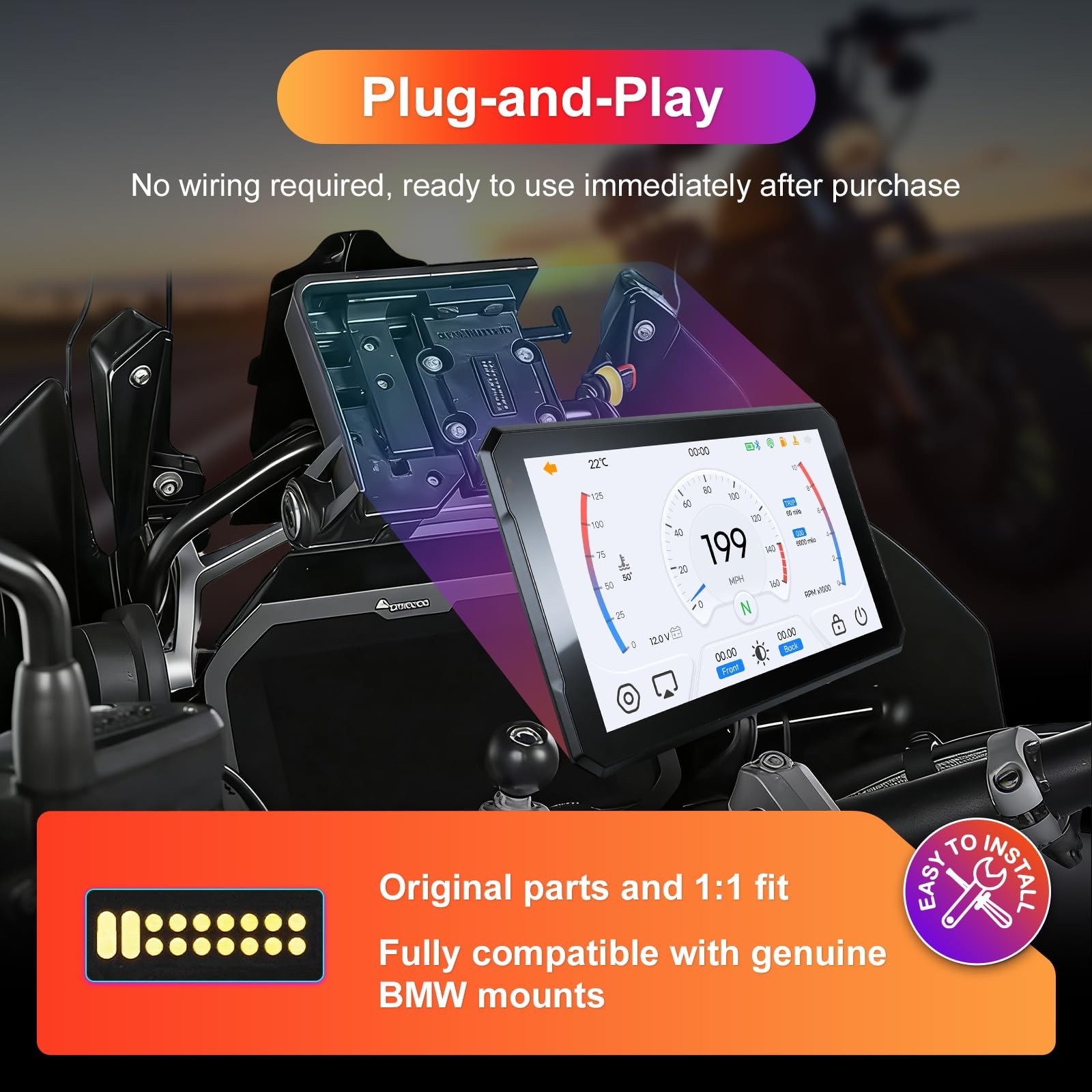 7″ Motorcycle CarPlay Fit for BMW, IP67 Waterproof Touchscreen, Portable Carp…