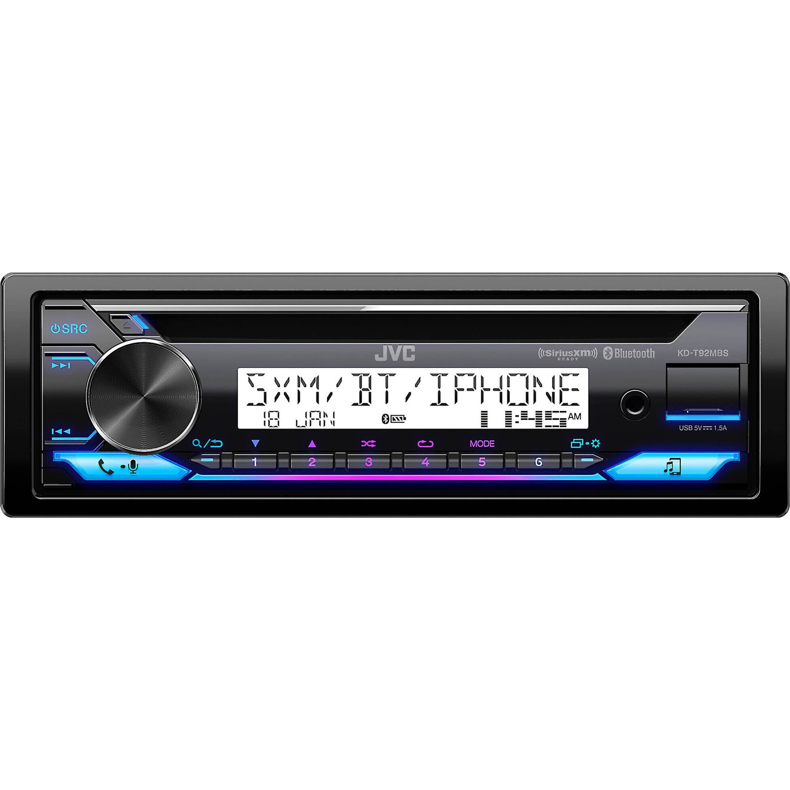 JVC KD-T92MBS CD Receiver featuring Bluetooth, USB, Backlit Display, Conforma…