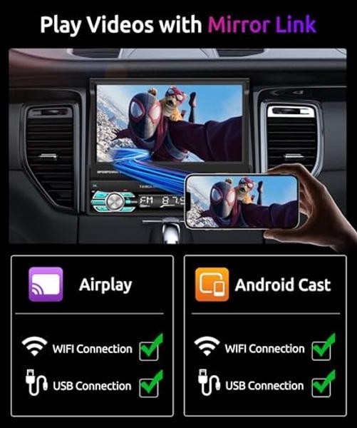 Single Din Car Stereo Radio with AppIe Carplay & Android Auto Airplay