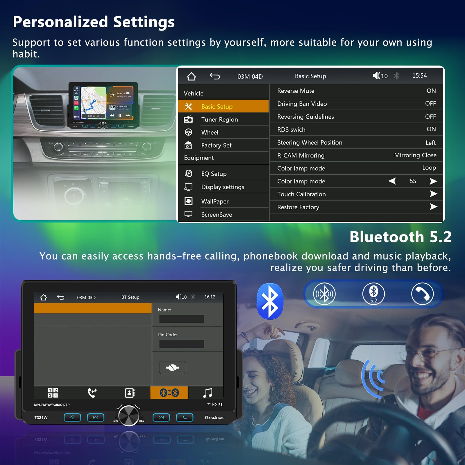 7″ Single Din Touchscreen Radio, Floating Car Stereo with Wireless Apple CarP…
