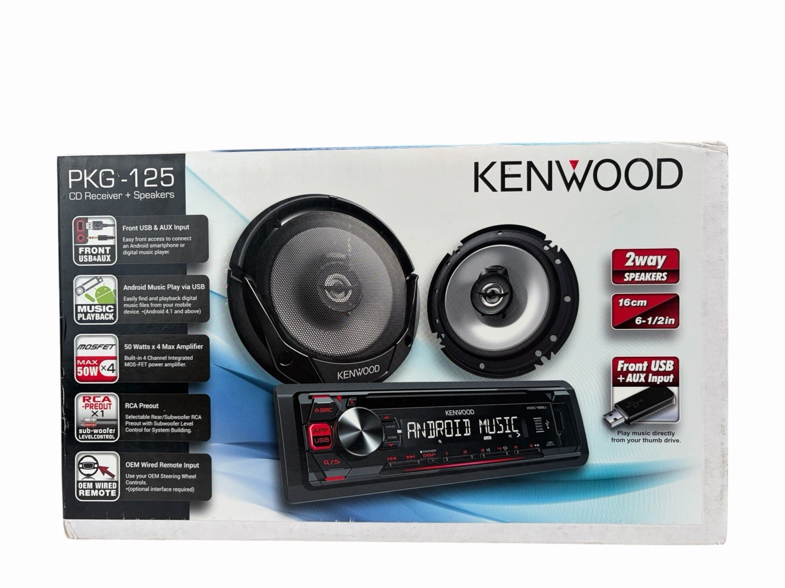 NEW SEALED~KENWOOD CD CAR STEREO 2 WAY 6.5” SPEAKERS ANDROID MUSIC PLAY PKG-125