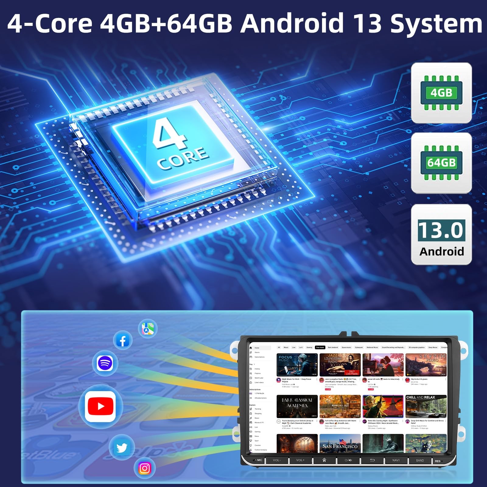 [4G+64G] Android Car Radio for VW Jetta Passat Seat Golf Tiguan Beetle, 9 inc…
