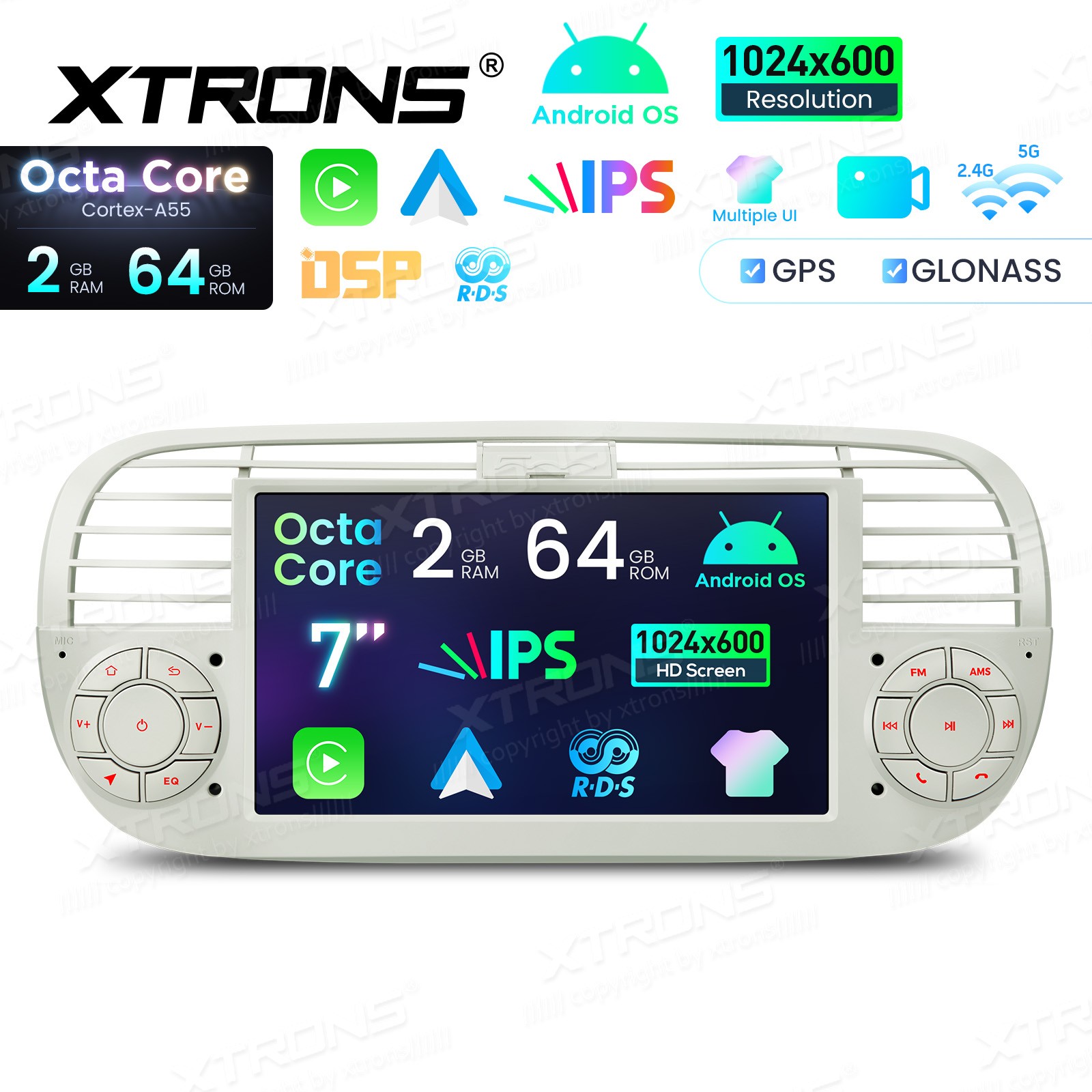 4G LTE Octa-Core CarPlay Android 13 Car GPS Stereo Radio WiFi 2+32G For Fiat 500