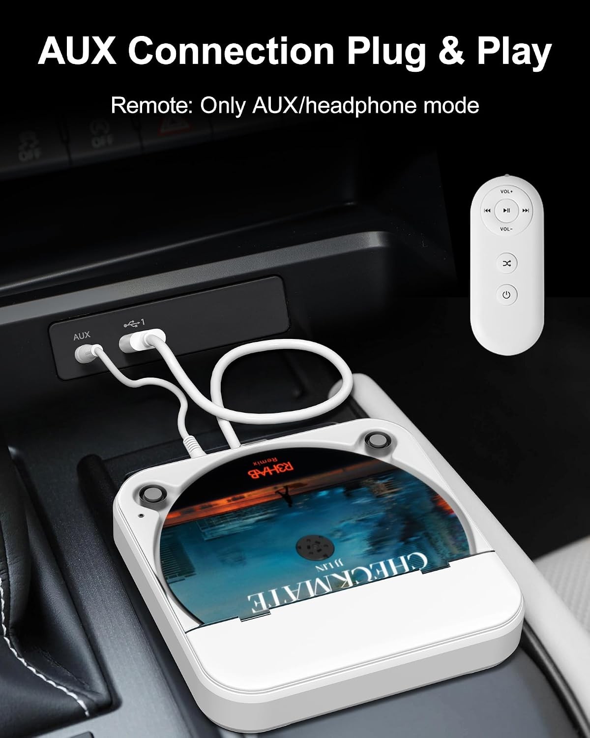 ENVYCLOUD Portable Car CD Player with USB/AUX Port,External CD Player