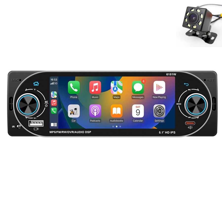 Touch Screen Single 1DIN Car Radio Stereo Player Bluetooth FM/RDS W/8LED Camera