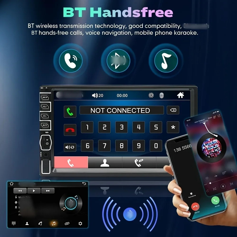 7” Car Stereo Radio B-T Hands Free Calling 2DIN MP5 Player Screen mirror link: