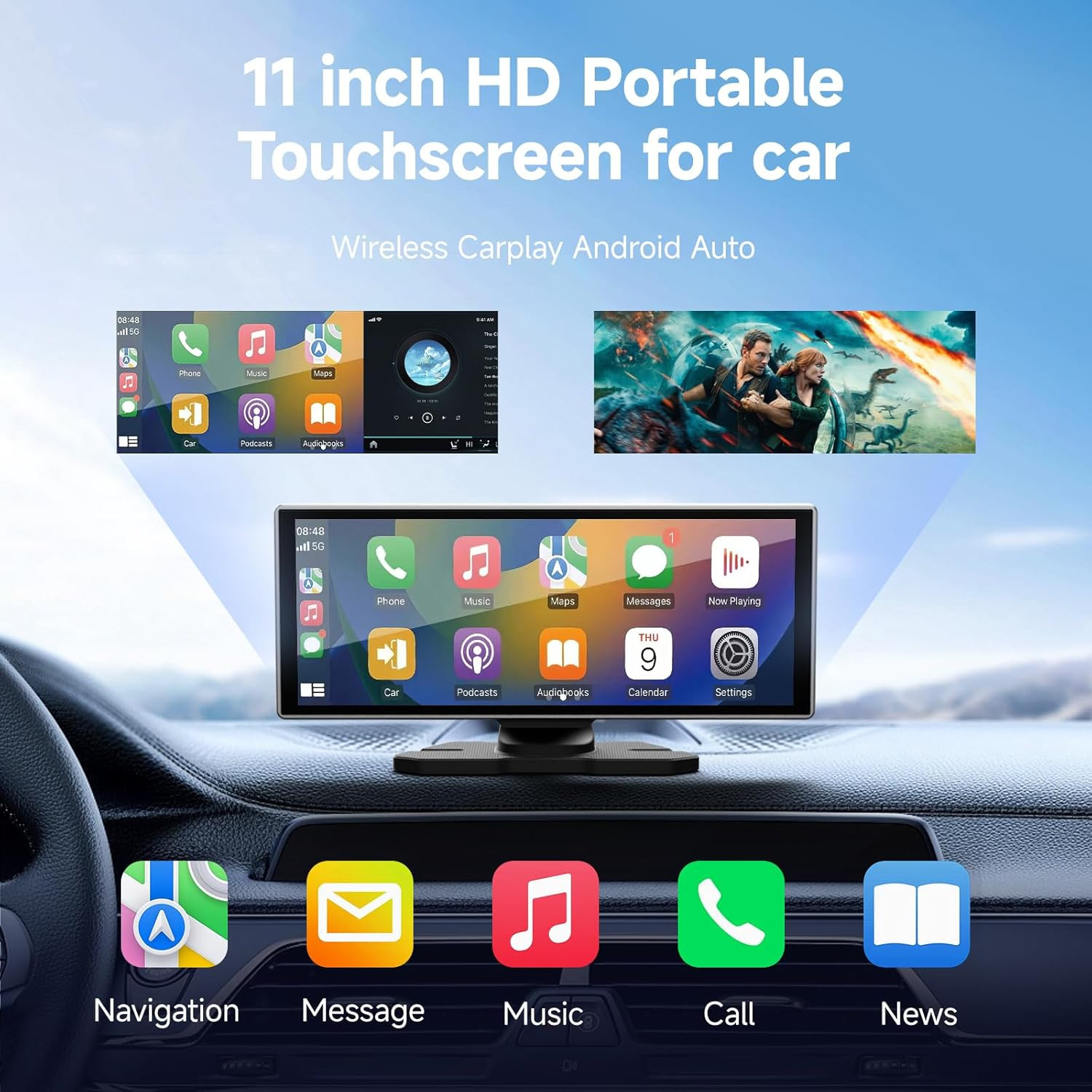11.26 Inch HD Touchscreen Car Display, Wireless Carplay/Android Auto Screen for