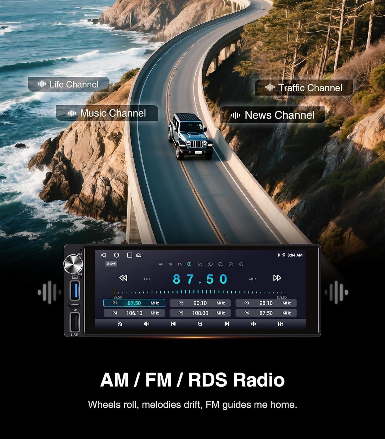 6.9-Inch Car Stereo with Apple CarPlay, Android Auto & Bluetooth 5.1