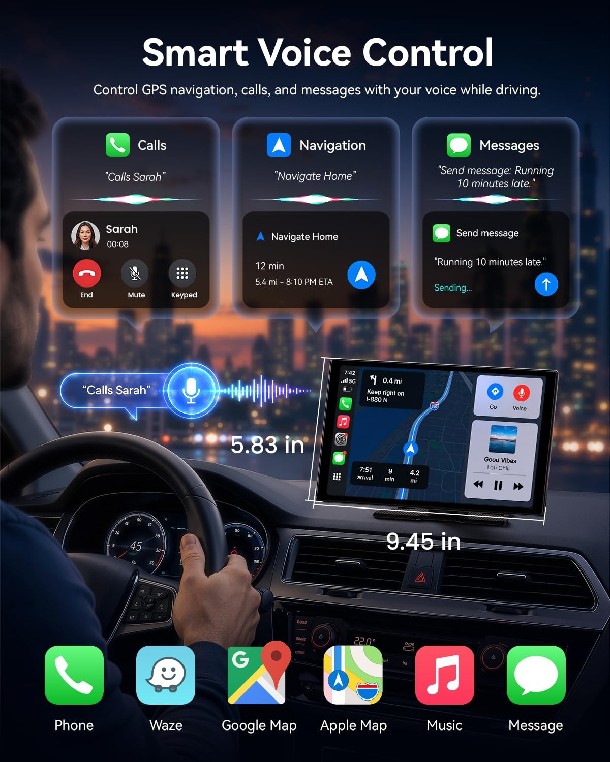 11” Wireless CarPlay & Android Auto Screen for Car, Full Laminated HD
