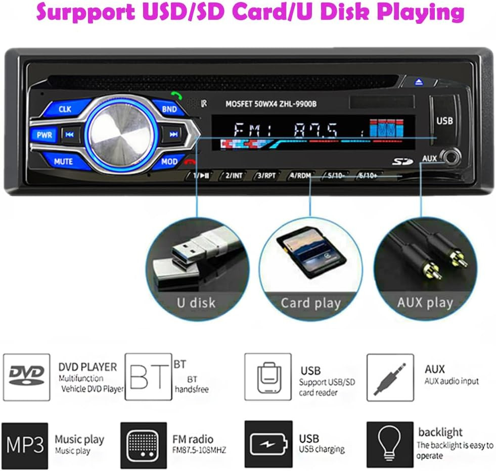 1 Din 12V Car Radio, VCD DVD CD Player Vehicle MP3 Stereo Player, Audio Stereo R
