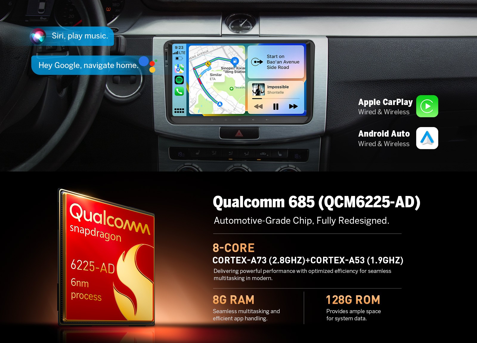 VWX6S PRO 9″ QLED 8+128 Android Auto for VW Jetta MK6 2011-2015 CarPlay GPS DSP