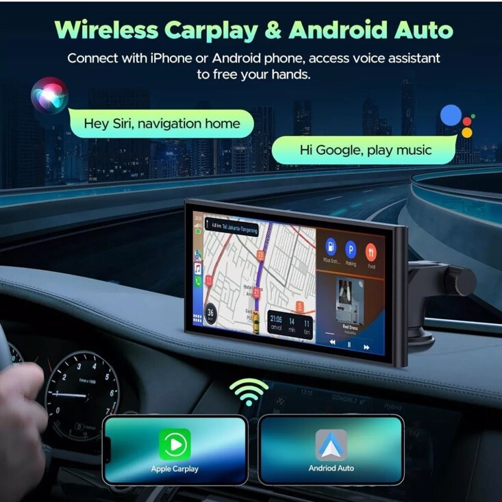 4K Dash Cam 10.26″Car Stereo Radio Wireless Apple Carplay &Android Auto+Rear Cam
