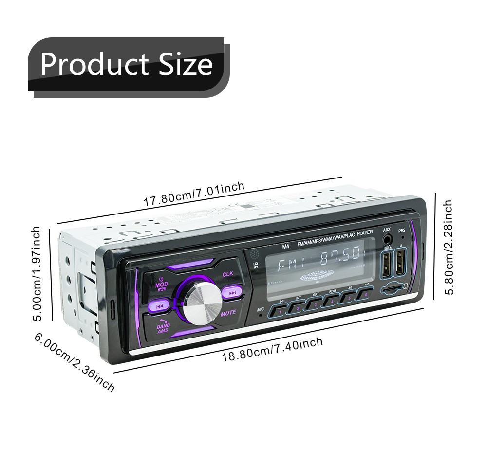 M4 Bluetooth Autoradio 1 Din Car Radio Stereo MP3 Player USB AUX FM AM RDS