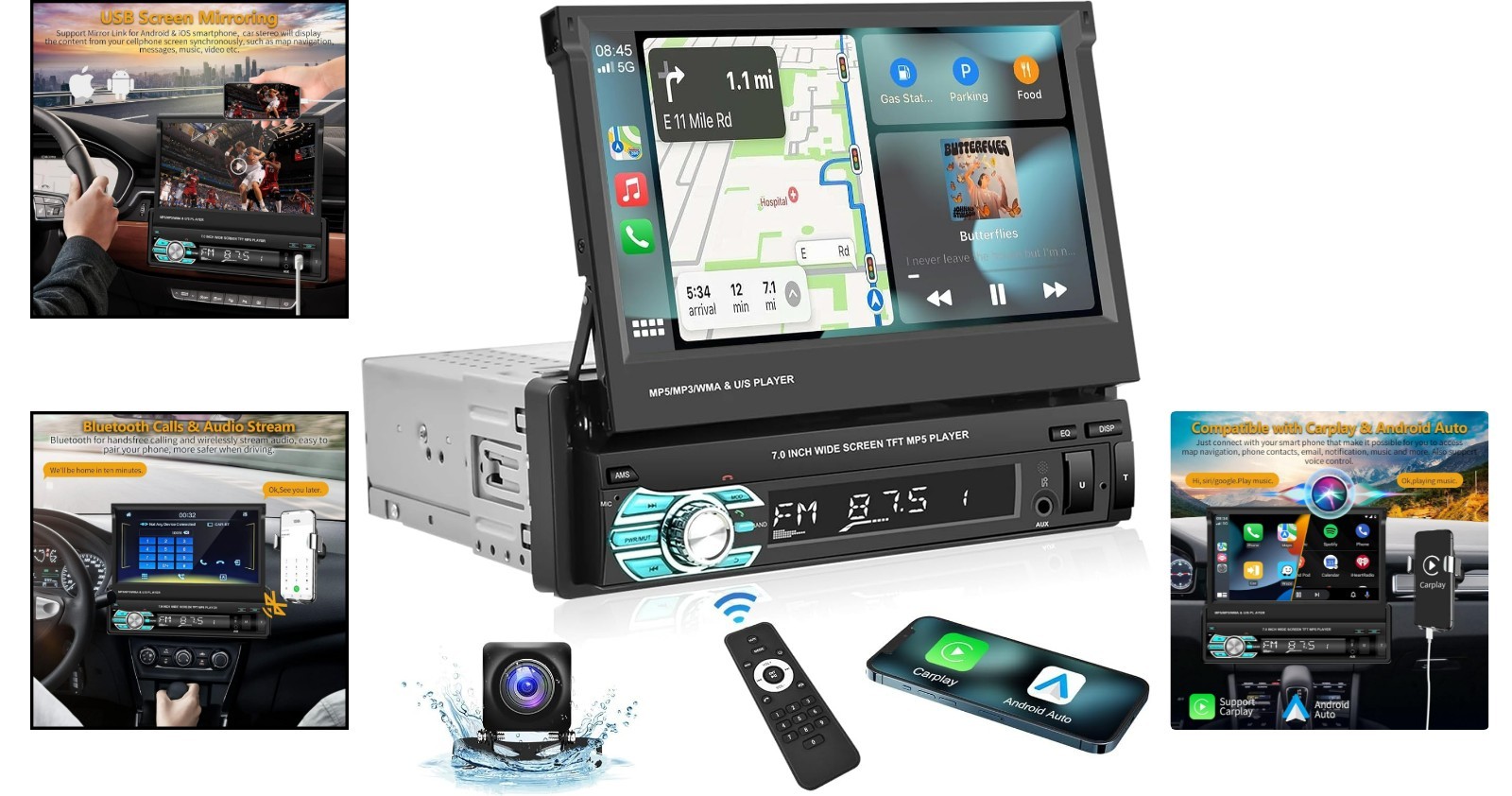 7-Inch Touchscreen Car Radio MP5 Player – Android Auto & Bluetooth Connectivity