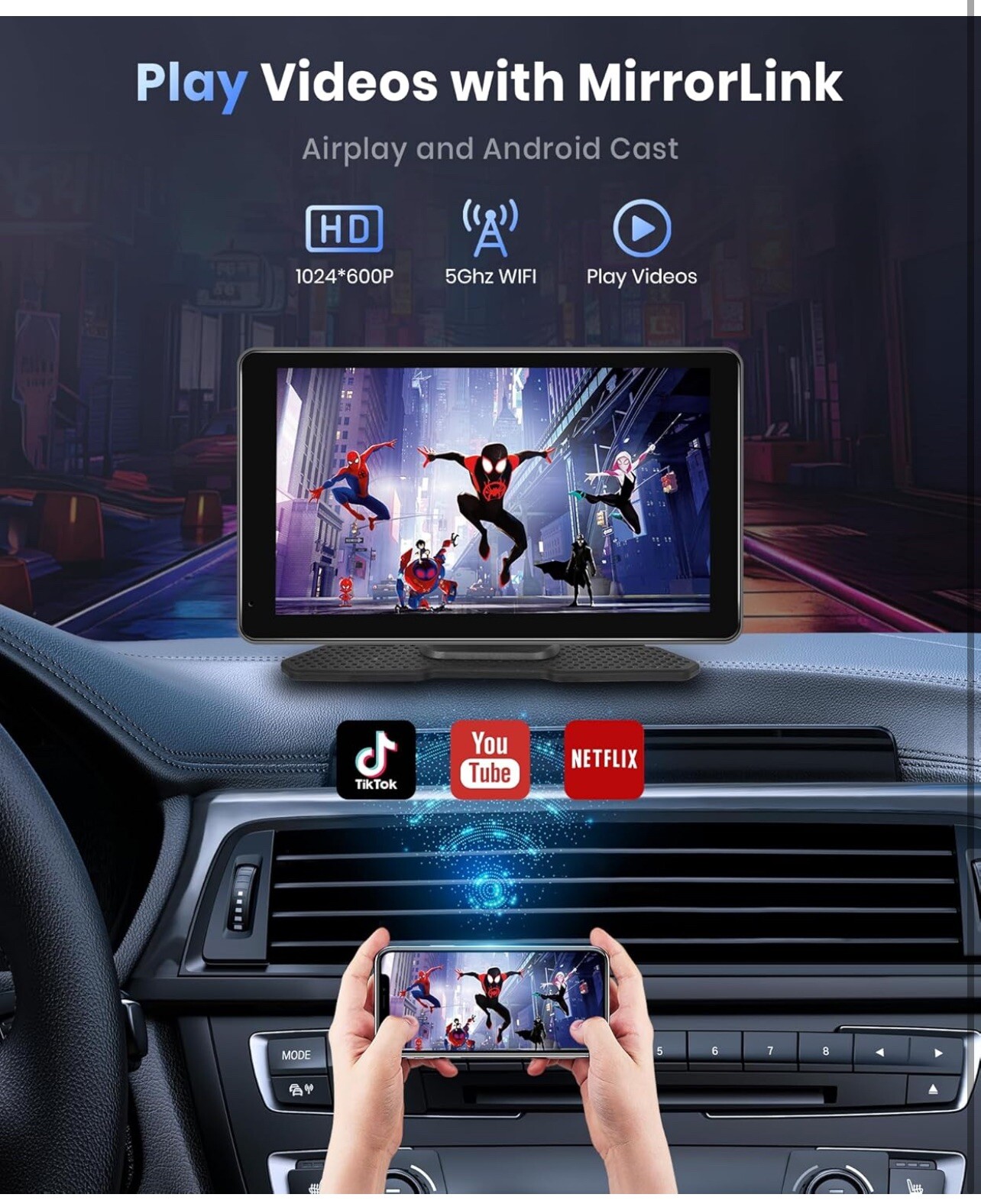 Podofo Wireless Carplay Screen for Car, 7 inch HD IPS Touch Screen Portable Radi