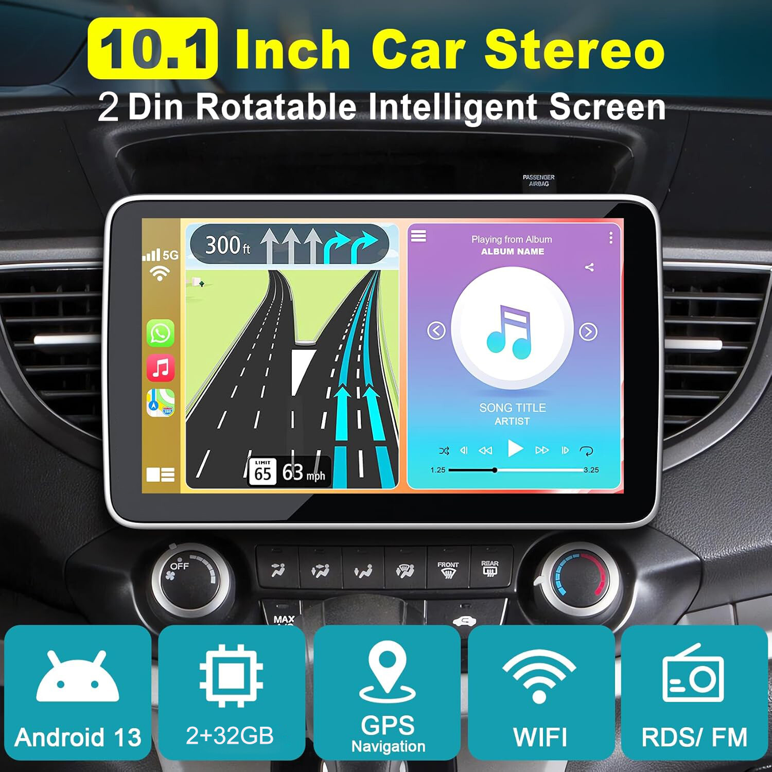 10 Inch Car Stereo Radio Player Android 13 GPS For Carplay 2 Din WIFI + Camera