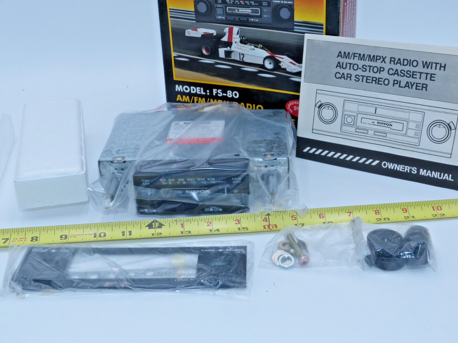 NIPPON FS-80 CAR CASSETTE STEREO TAPE PLAYER WITH AM/FM -MPX RADIO new/old stock