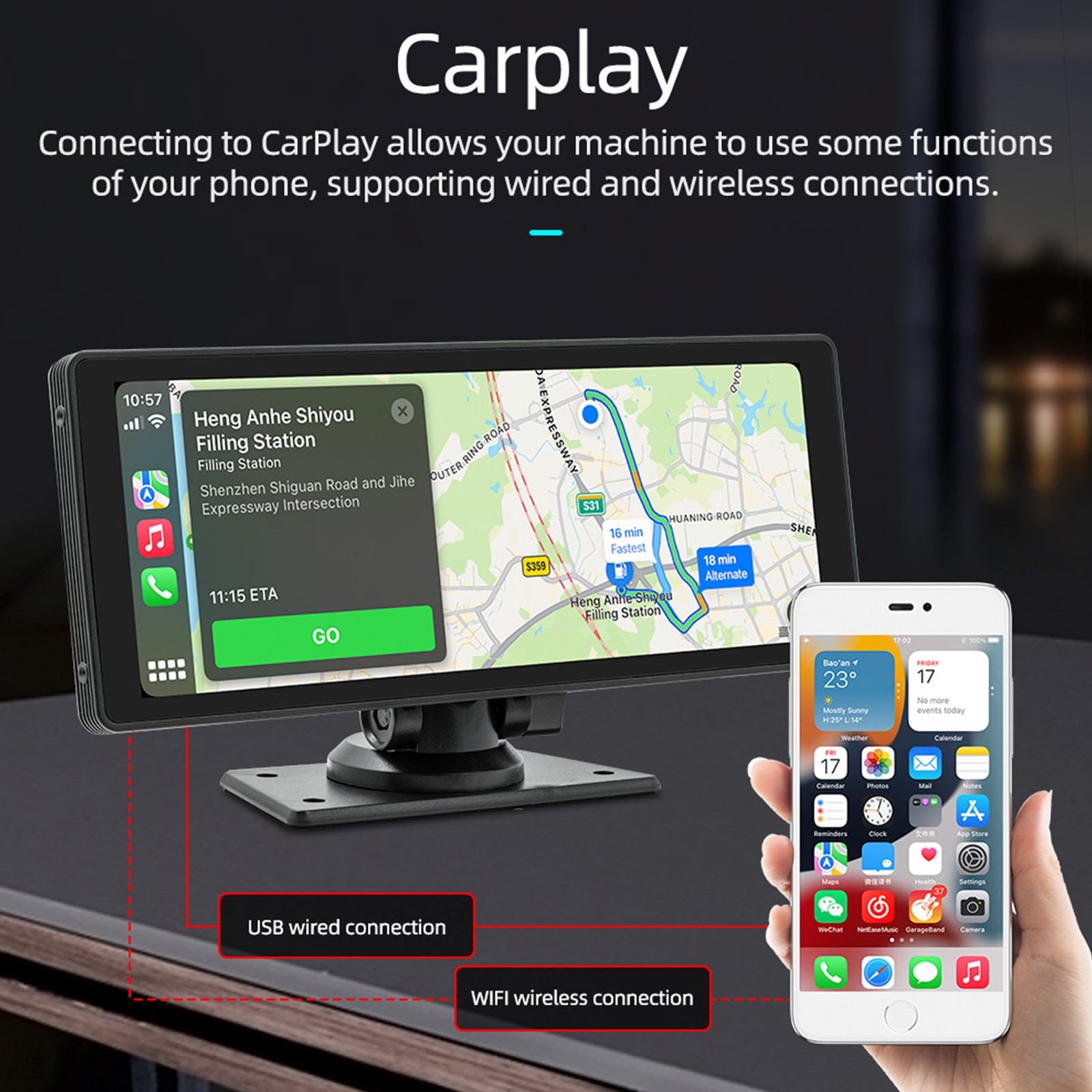 10.26″ Wireless Carplay Bluetooth Car MP5 Player HD Large Screen Recorder Camera