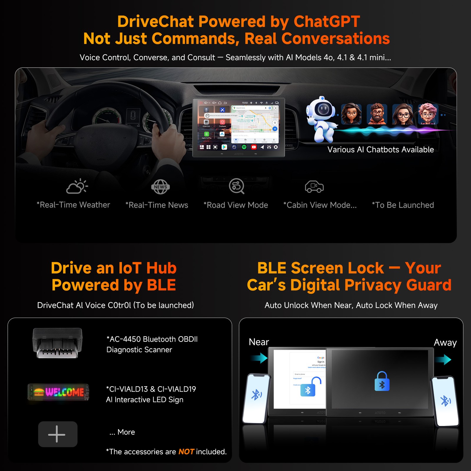 ATOTO 10.1” Android 2Din Car Stereo CarPlay AI Agent Drive Karaoke+ Front CAM