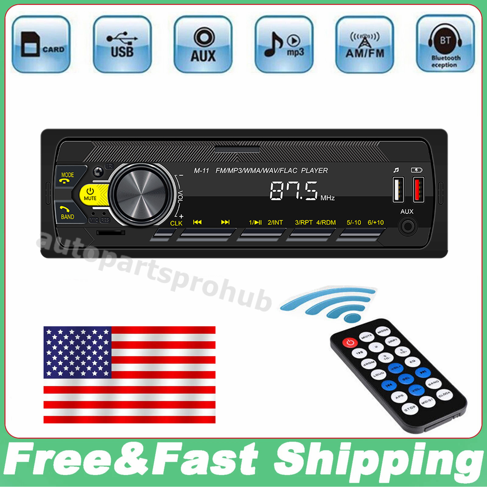Bluetooth Vintage Car FM Radio MP3 Player USB Classic Stereo Audio Receiver AUX