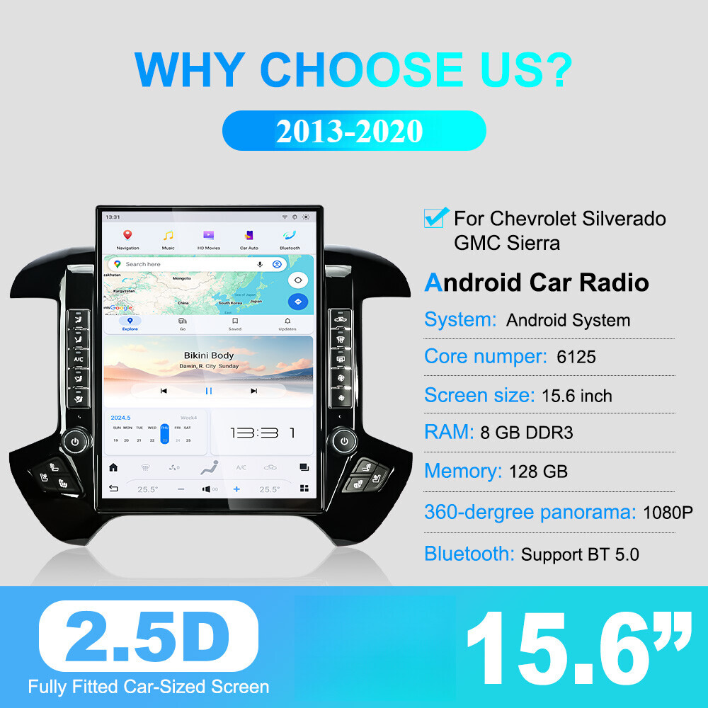15.6″ For Chevrolet Silverado Gmc Sierra 2013-2020 Car Radio Tesla Style Stereo