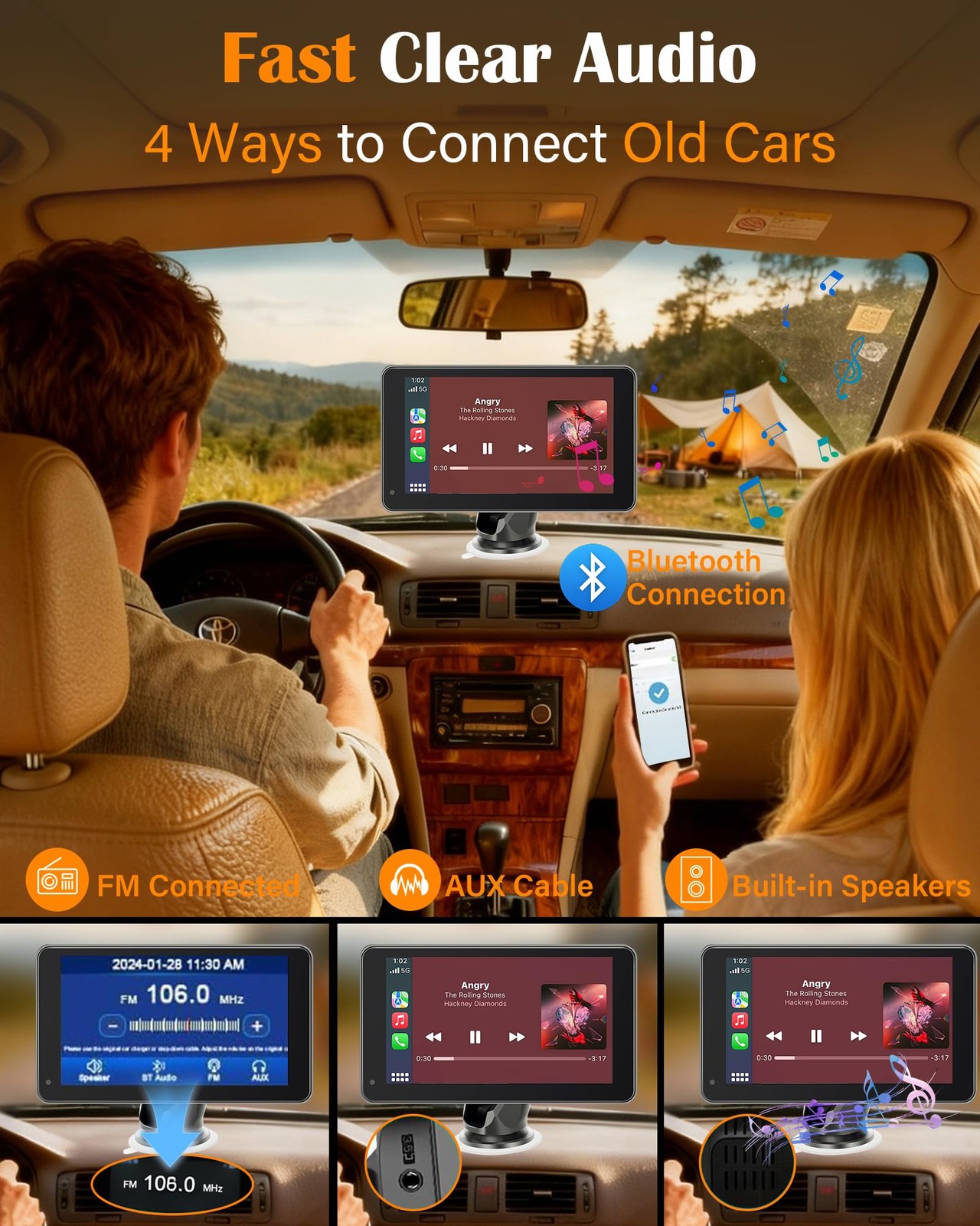 Portable Carplay Screen with Backup Camera – Plug-Play 7-inch HD 1080P Car To…
