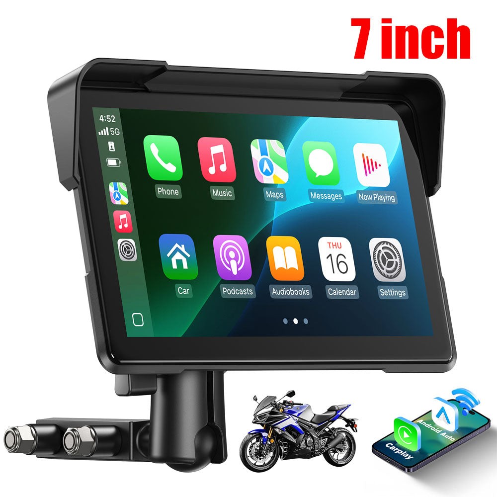 Motorcycle 7″ GPS Navigator Wireless CarPlay Android Auto Dual Bluetooth Screen