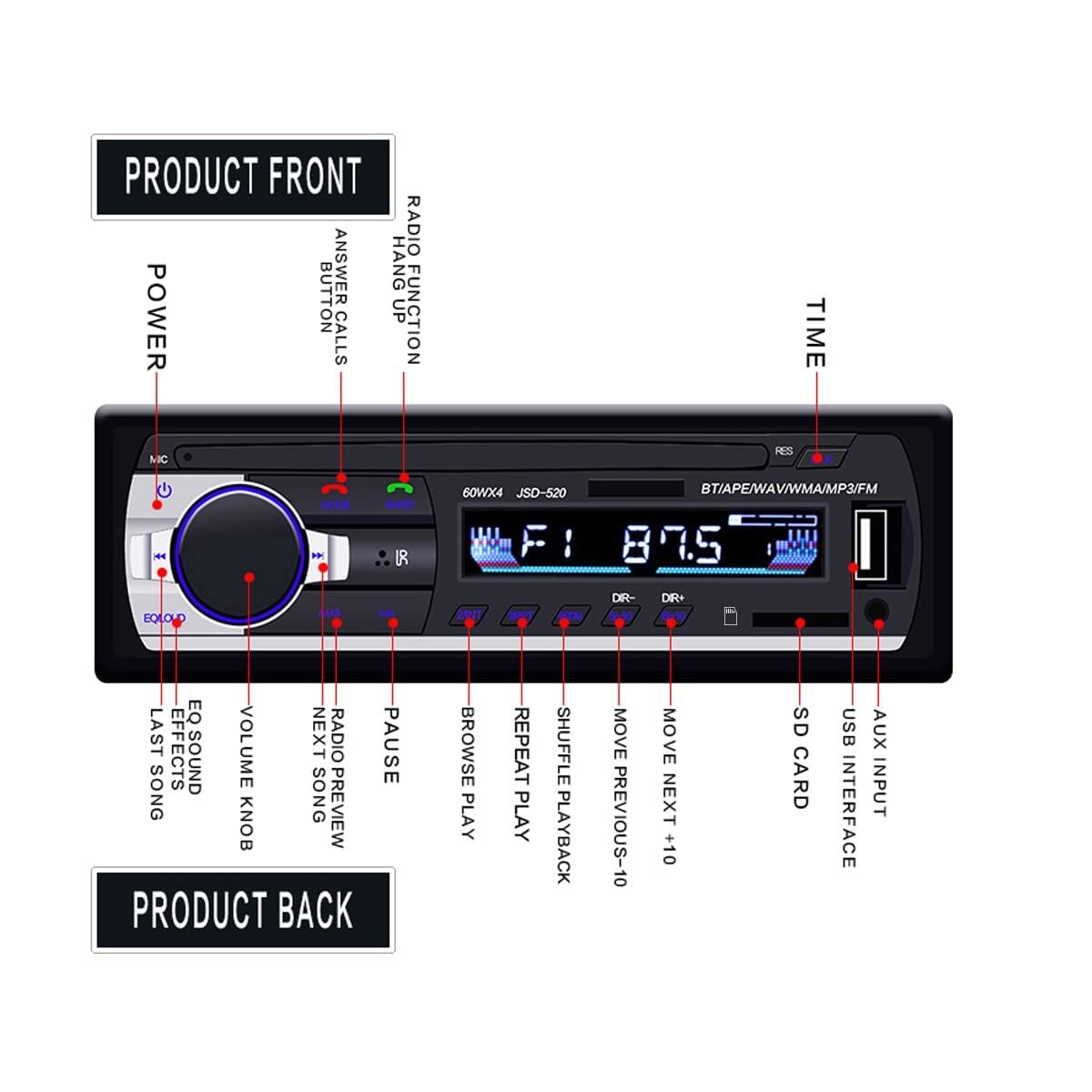 Radio para automóvil estéreo Bluetooth 1 Din FM USB Aux-in reproductor de MP3