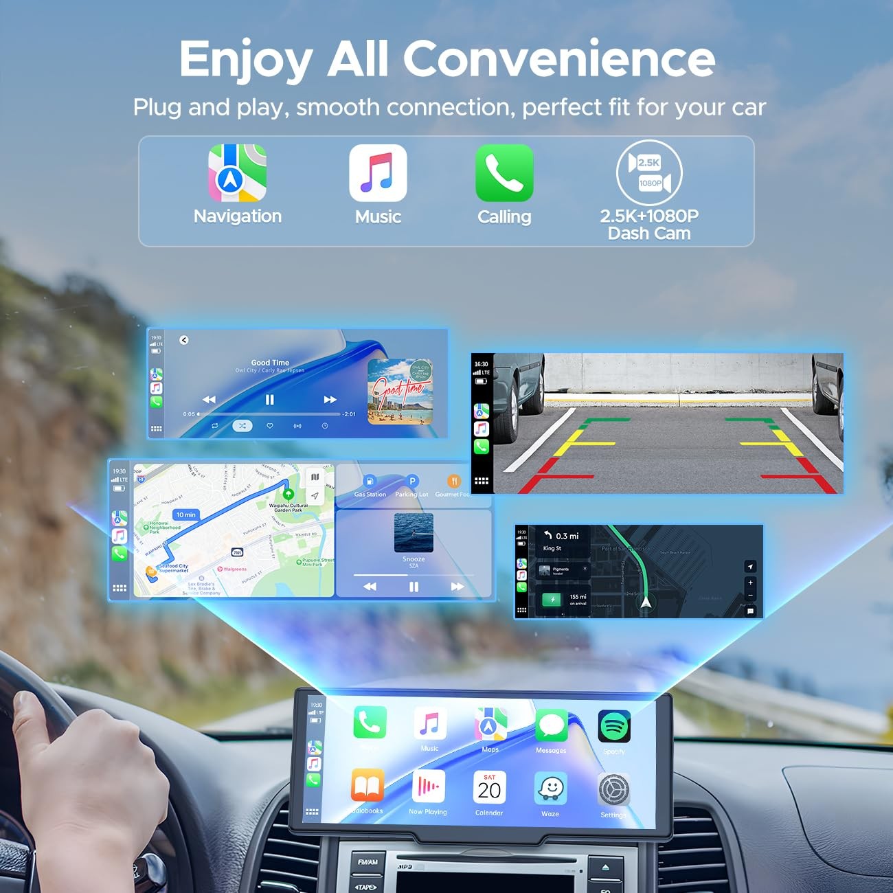 9.26” Carplay Screen with 2.5K Dash Cam and 1080P Backup