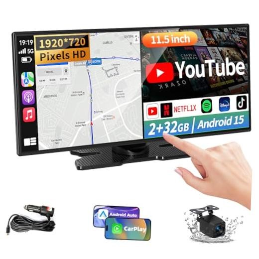 Largest 11.5 Inch Wireless CarPlay Screen for Car, Built-In N Black
