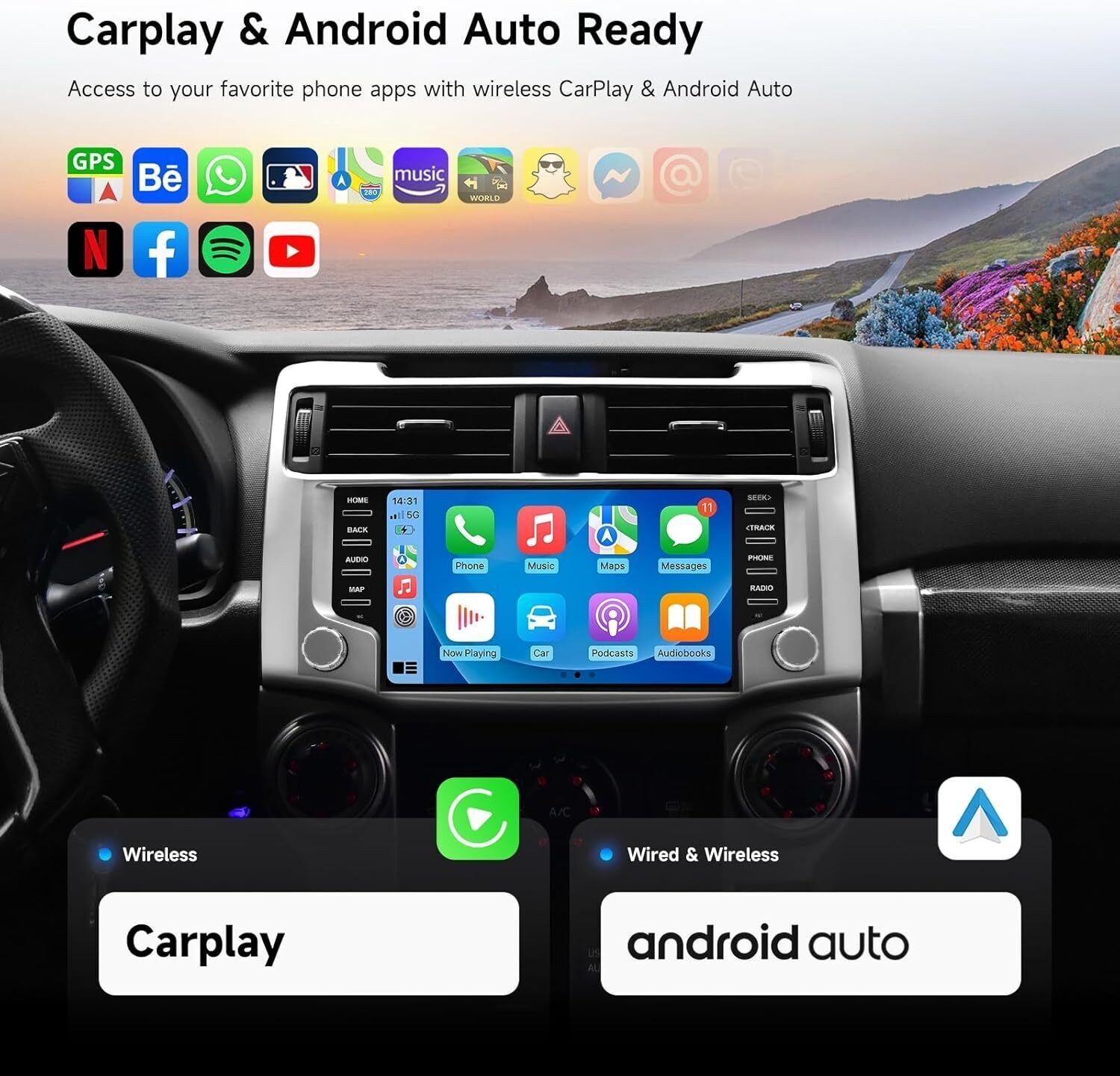 9” Car Stereo Radio Auto Android Carplay 2+32GB For Toyota 4Runner 2010-2021