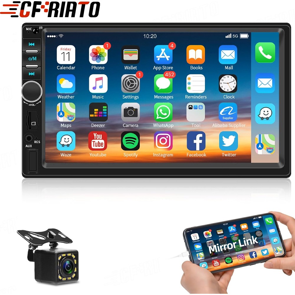 7″ 2 DIN Car Stereo Radio Bluetooth Touch Screen Mirror Link MP5 Player +Camera