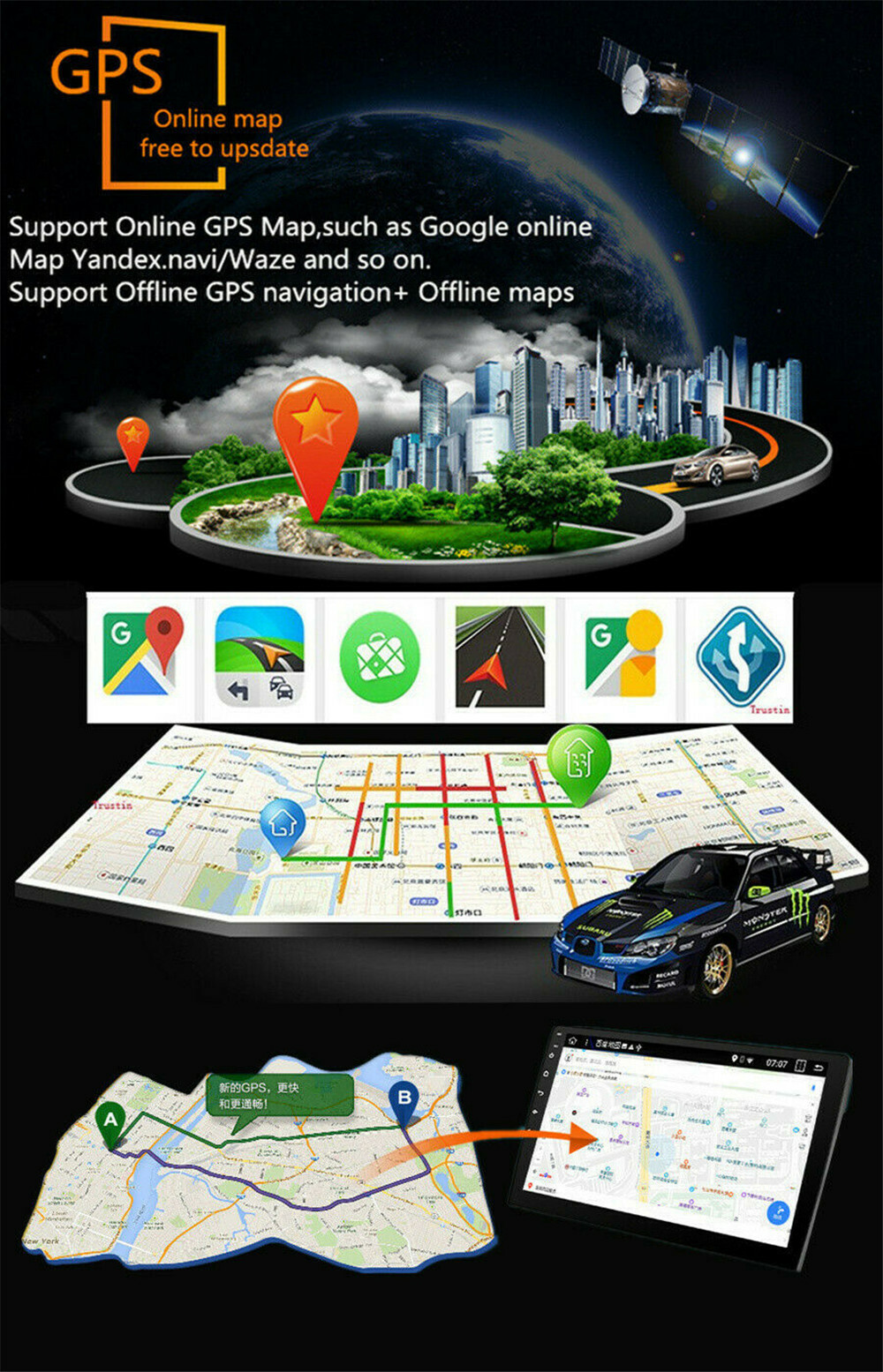 Android 10.0 Car Stereo Radio 10.1″ Single 1Din GPS Navi WiFi FM Touch Screen