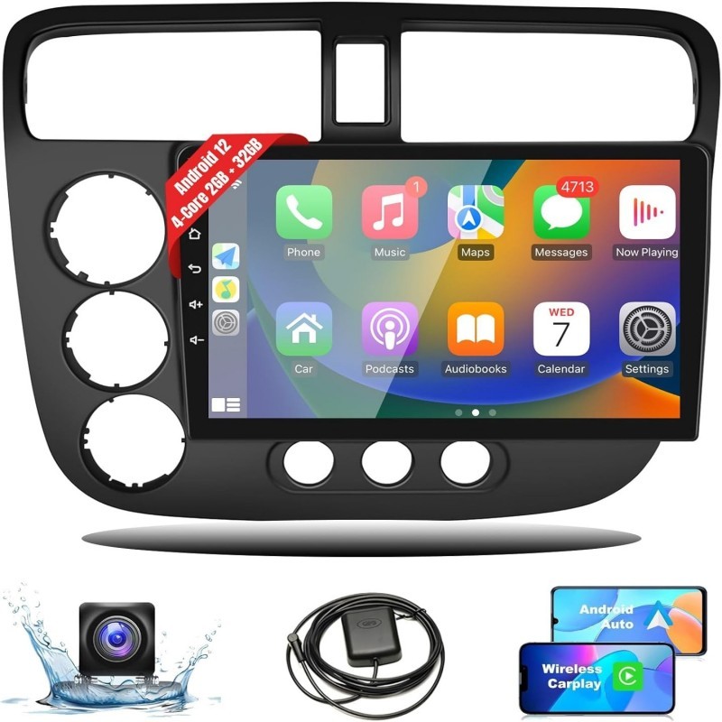 Android 13 Car Stereo Radio Carplay GPS WIFI W/Camera for Honda Civic 2001-2005