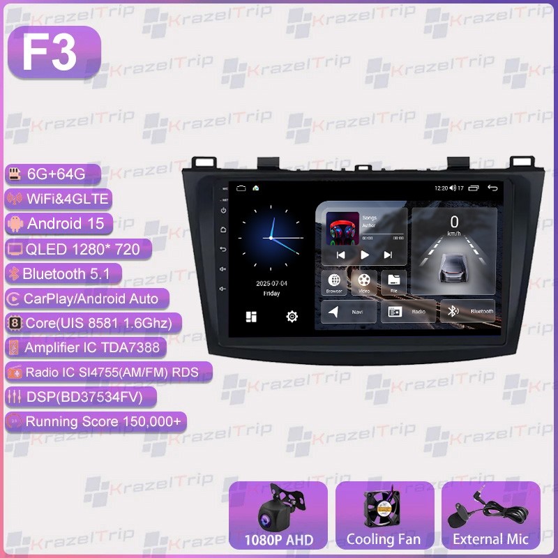 9″ For Mazda 3 2010-2013 Android 15 Carplay Car Navi Radio Stereo 8 core 6+64GB