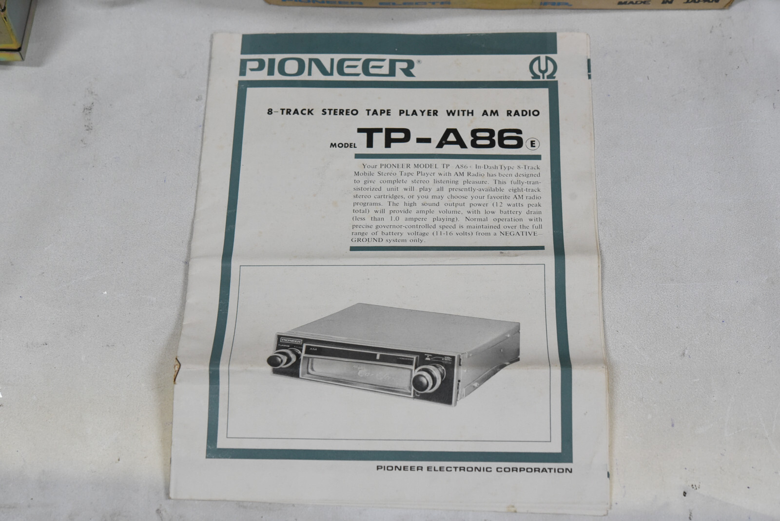 Pioneer TP-A86 8-Track Tape Player Car Stereo with AM Radio – Vintage – NEW Belt