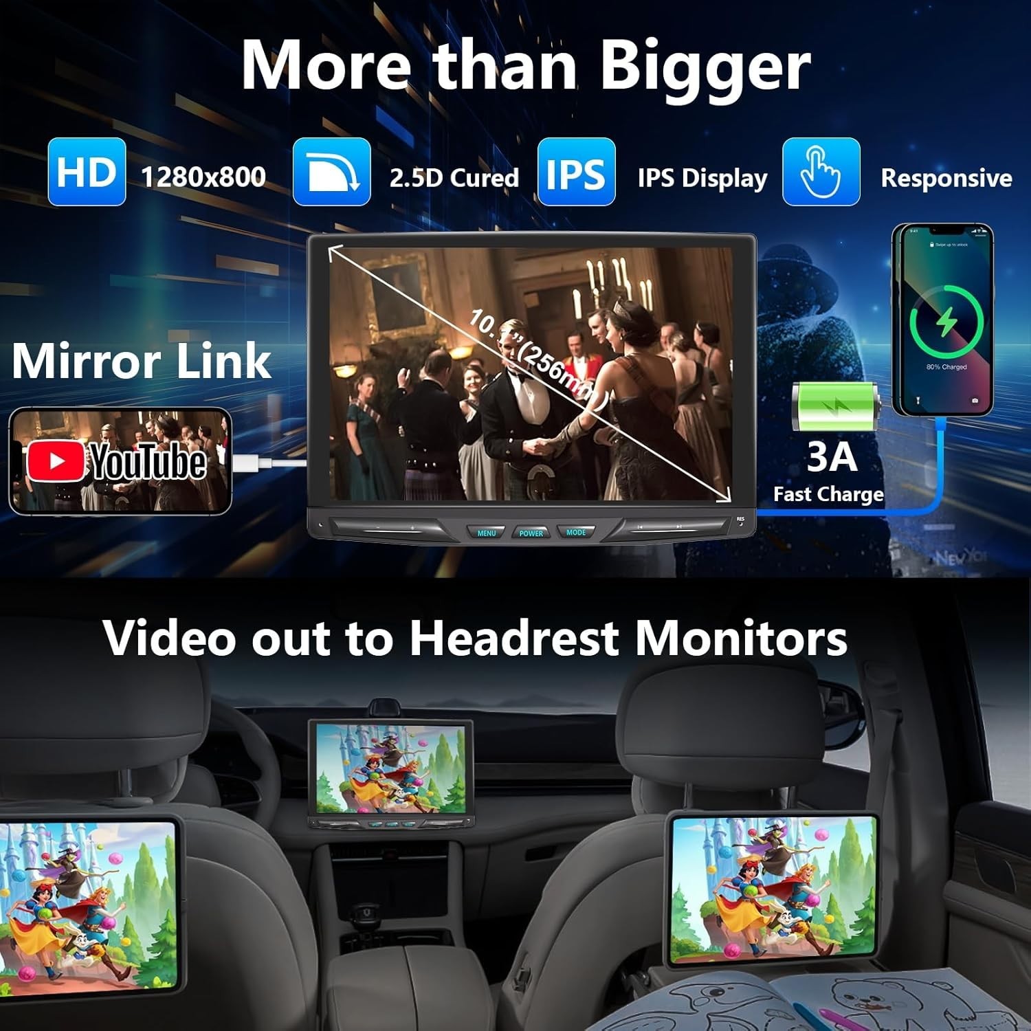 10.1″ Detachable Adjustable Single Din Car Stereo W/L Carplay Android Auto
