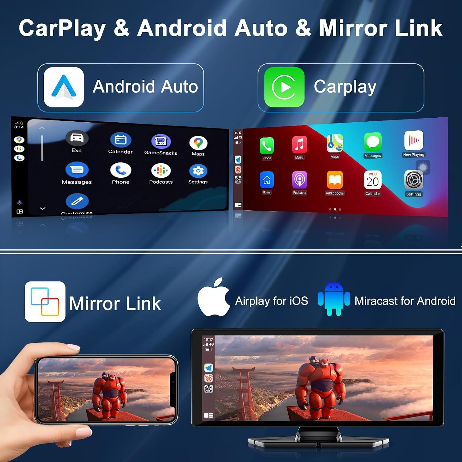 Carplay Screen for Car,10.26″ HD Car Stereo for Apple Carplay & Android Auto -Wi