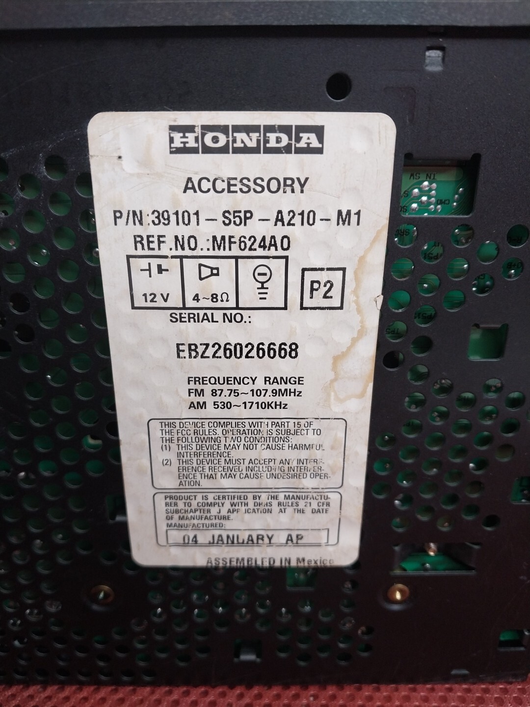 2004-2005 HONDA CIVIC RADIO AM FM CD PLAYER 39101-S5P-A210-M1 OEM ** NO CODE**
