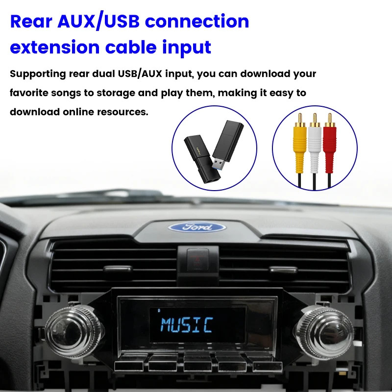 Retro Single Din Bluetooth Car Stereo Vintage Classic Radio USB AUX FM