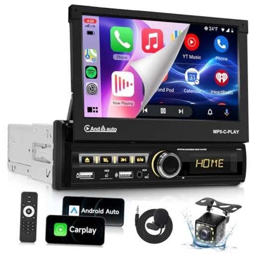 [Motorized] Single Din Touchscreen Car Stereo with Wireless Carplay Android