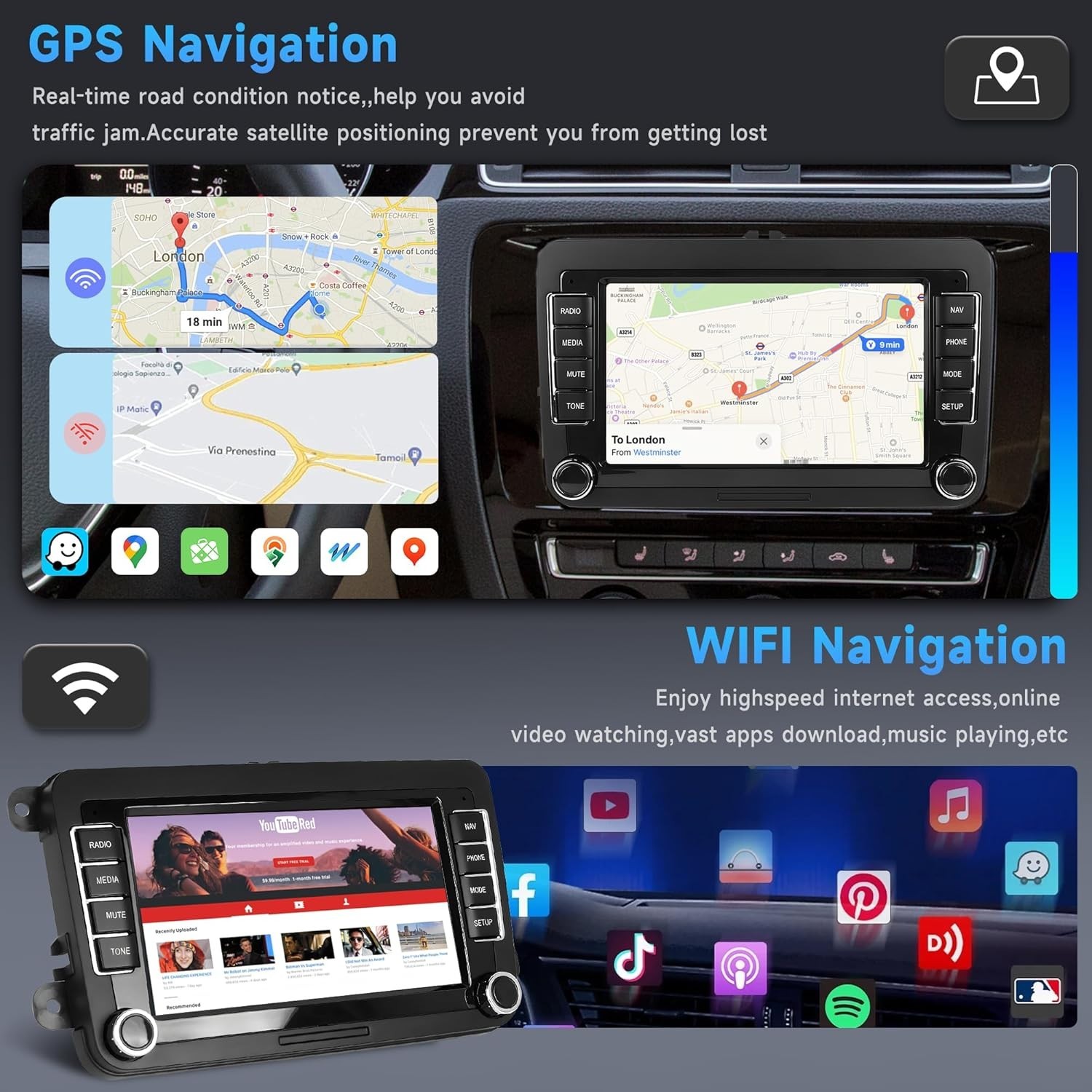 Upgrade Your VW with 4G+64G Android Stereo – Wireless CarPlay, 7” Display