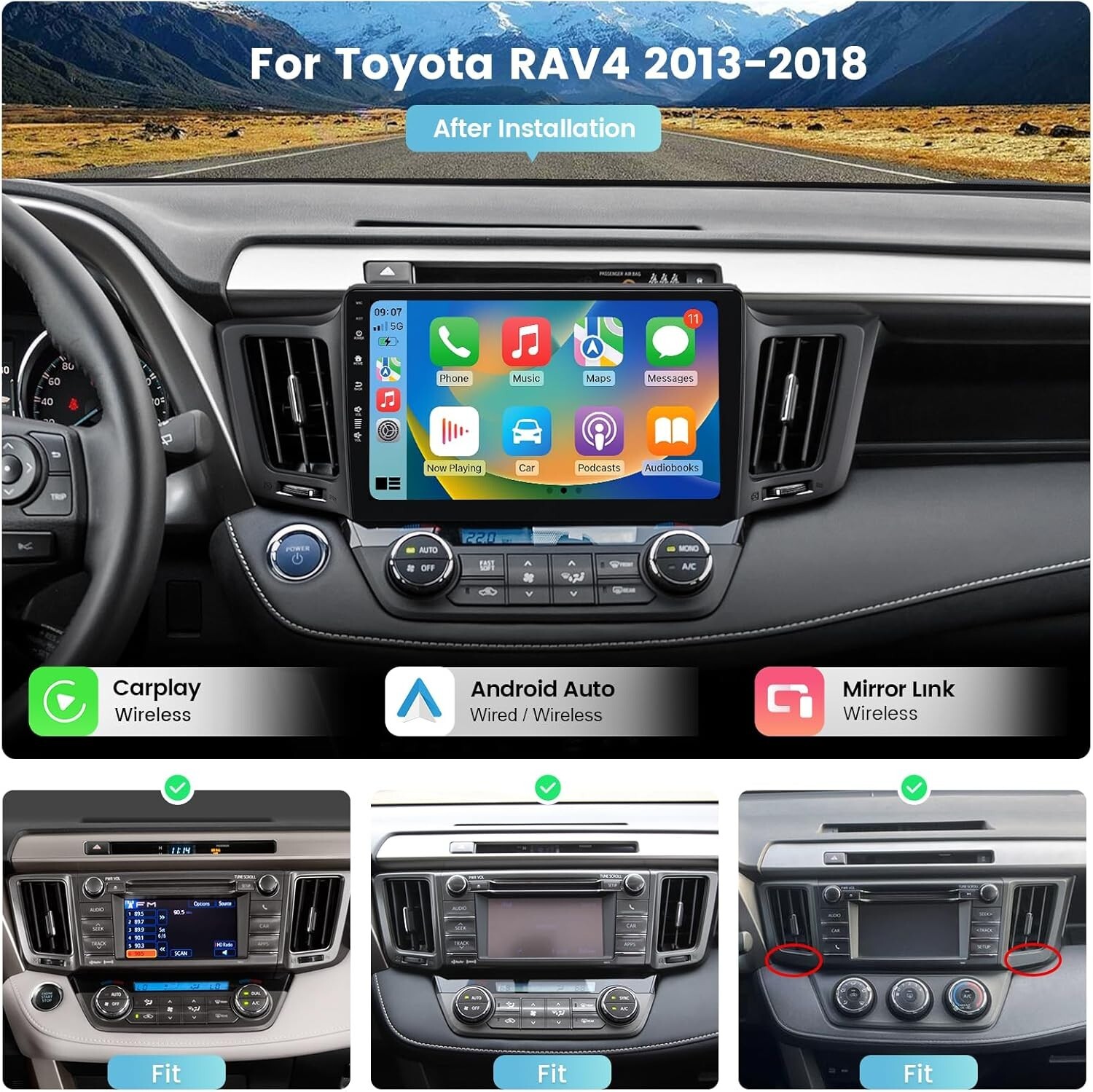 Roadanvi 10.2″ Radio for Toyota RAV4 2013-2018 Apple Carplay Android 12 Car GPS