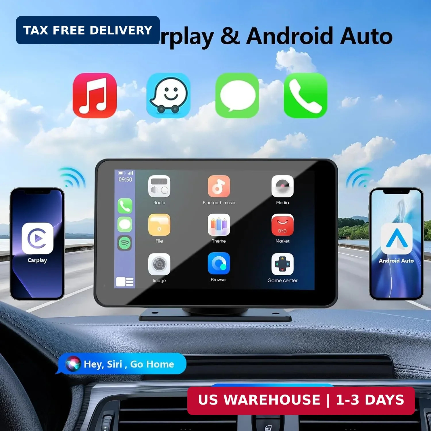 Carplay Screen for Car, 7” Wireless CarPlay & Android Auto- Upgrade Portable To